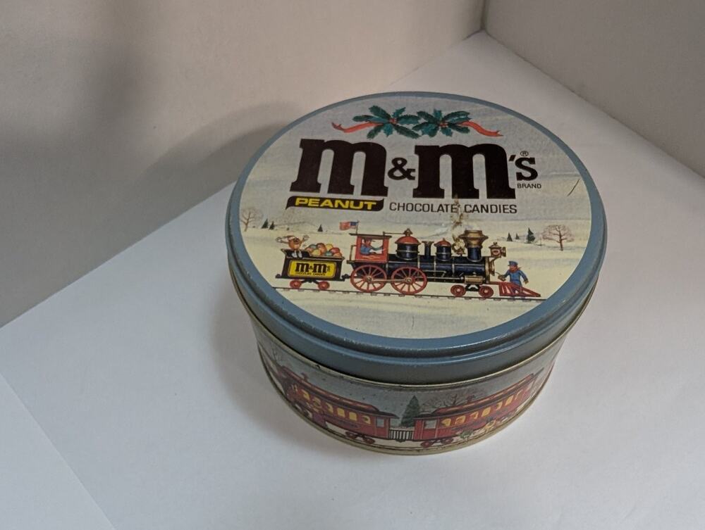 Vintage M&M's Peanut Chocolate Candies Christmas Holiday Train Tin Canister